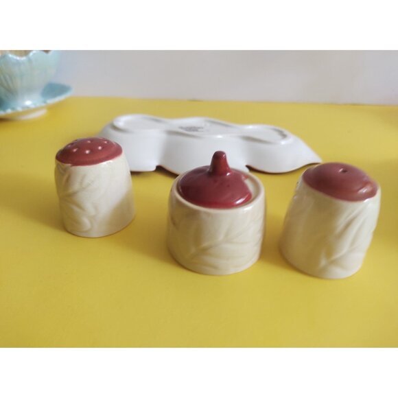 Vintage Carlton Ware England Cruet Set Leaf Twin Tone Design Beige & Brown - Picture 13 of 14